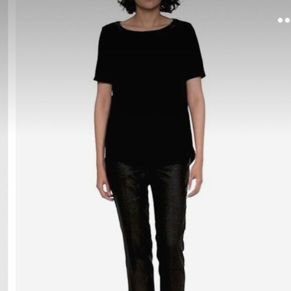 💠 Banana Republic Black Velvet High-Low Short Sleeve Hem Holiday Top Size S - Picture 3 of 13